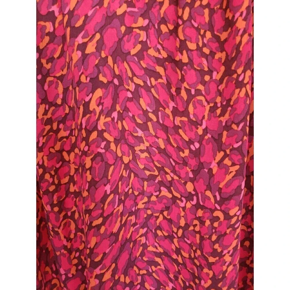 LOFT Ann Taylor Blouse Size XS Red Abstract Keyhole 3/4 Length Elastic Sleeve